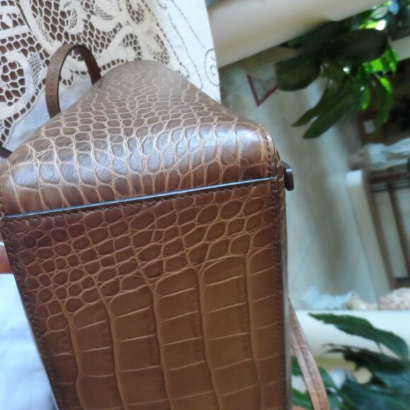 Michael Kors Collection Brown/Tan Croc Embosed Leather Large Tote Handbag - Picture 10 of 16